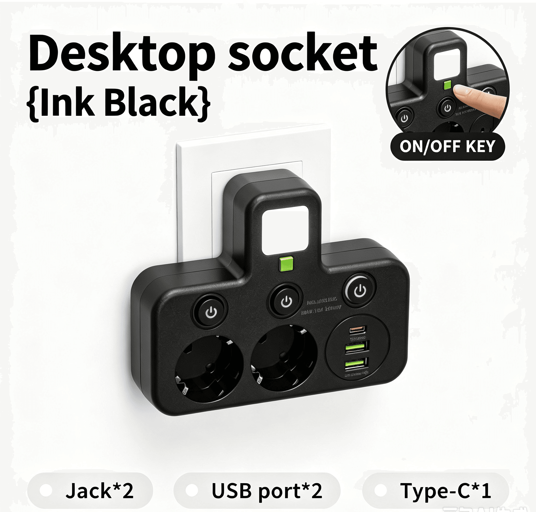 Desktop wall socket Black